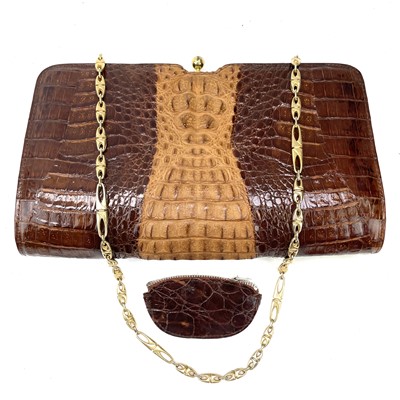 Lot 109 - A 1930s/1940s two tone crocodile skin handbag...