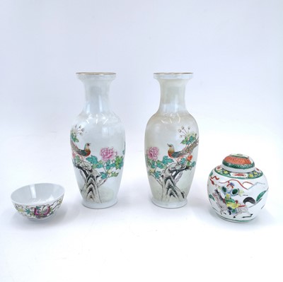 Lot 106 - A pair of Chinese porcelain vases, 20th century, height 31.5cm