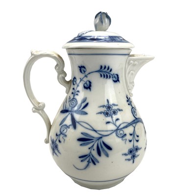 Lot 883 - A Meissen onion pattern porcelain coffee pot/hot water jug, circa 1890