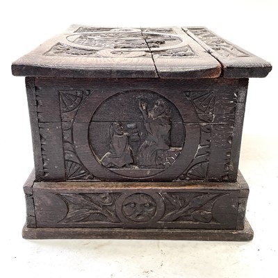 Lot 117 - A small carved oak box, late 17th/early 18th century.