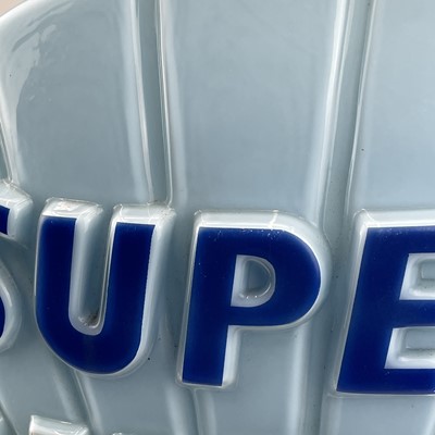 Lot 16 - A blue glass 'Super shell' petrol pump globe,...