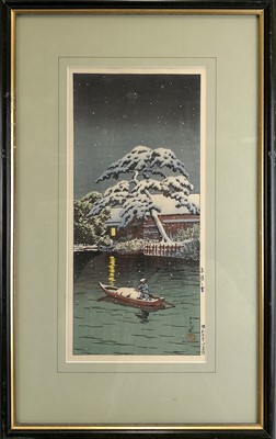Lot 44 - A Japanese woodblock print, 'Snow at Funabori', by Kawasi Hasui.