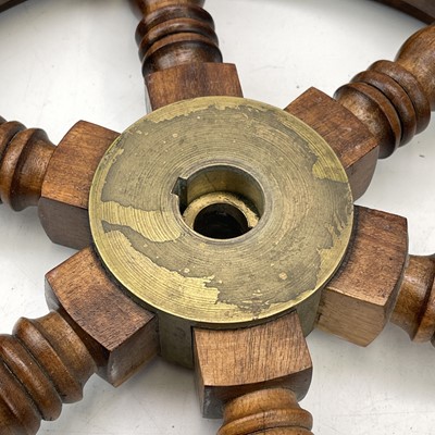 Lot 81 - A teak and brass yacht or ship's wheel, mid...
