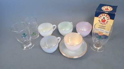 Lot 50 - Five Arcopal Opale glass cups along with three...