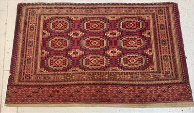 Lot 3092 - A Turkoman Juval, the madder field with three...