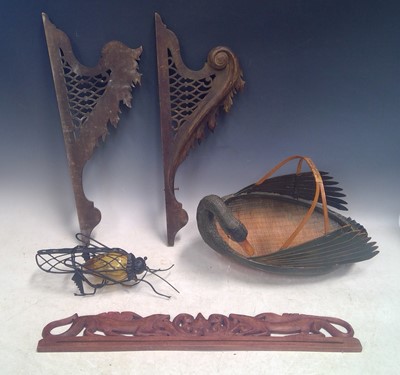 Lot 55 - A Basket in the Shape of a Swan, Two Wooden...
