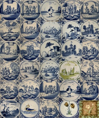 Lot 917 - A collection of Delft blue and white tiles,...