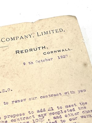 Lot 180 - A letter from the Cornish Tin Smelting Company...