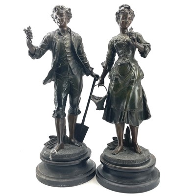 Lot 237 - A pair of French spelter figures, circa 1890,...