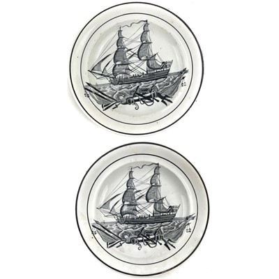 Lot 893 - A pair of pearlware maritime plates, probably...