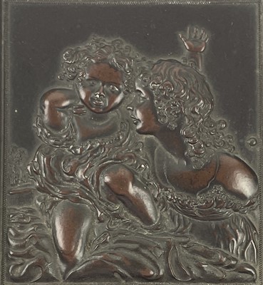 Lot 103 - A Victorian embossed bronzed plaque, of two...