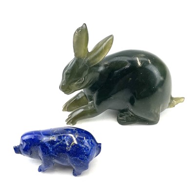 Lot 197 - A Green hard stone carved figure of a hare,...