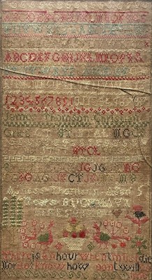 Lot 226 - A 19th century sampler by Agness Thompson aged 5 years Buckhaven Fifeshire.