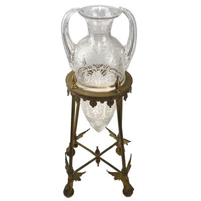 Lot 102 - A Victorian etched glass amphora shape vase,...