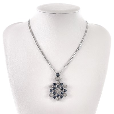 Lot 150 - A contemporary 925 silver white and blue diamond set pendant necklace.