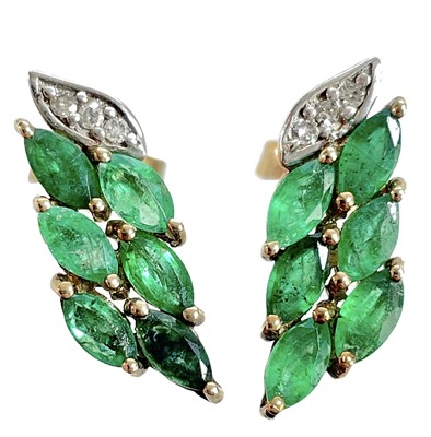 Lot 208 - A pair of 9ct diamond and emerald set stud earrings.