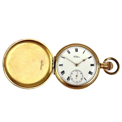 Lot 468 - A Waltham gold plated full hunter crown wind pocket watch.