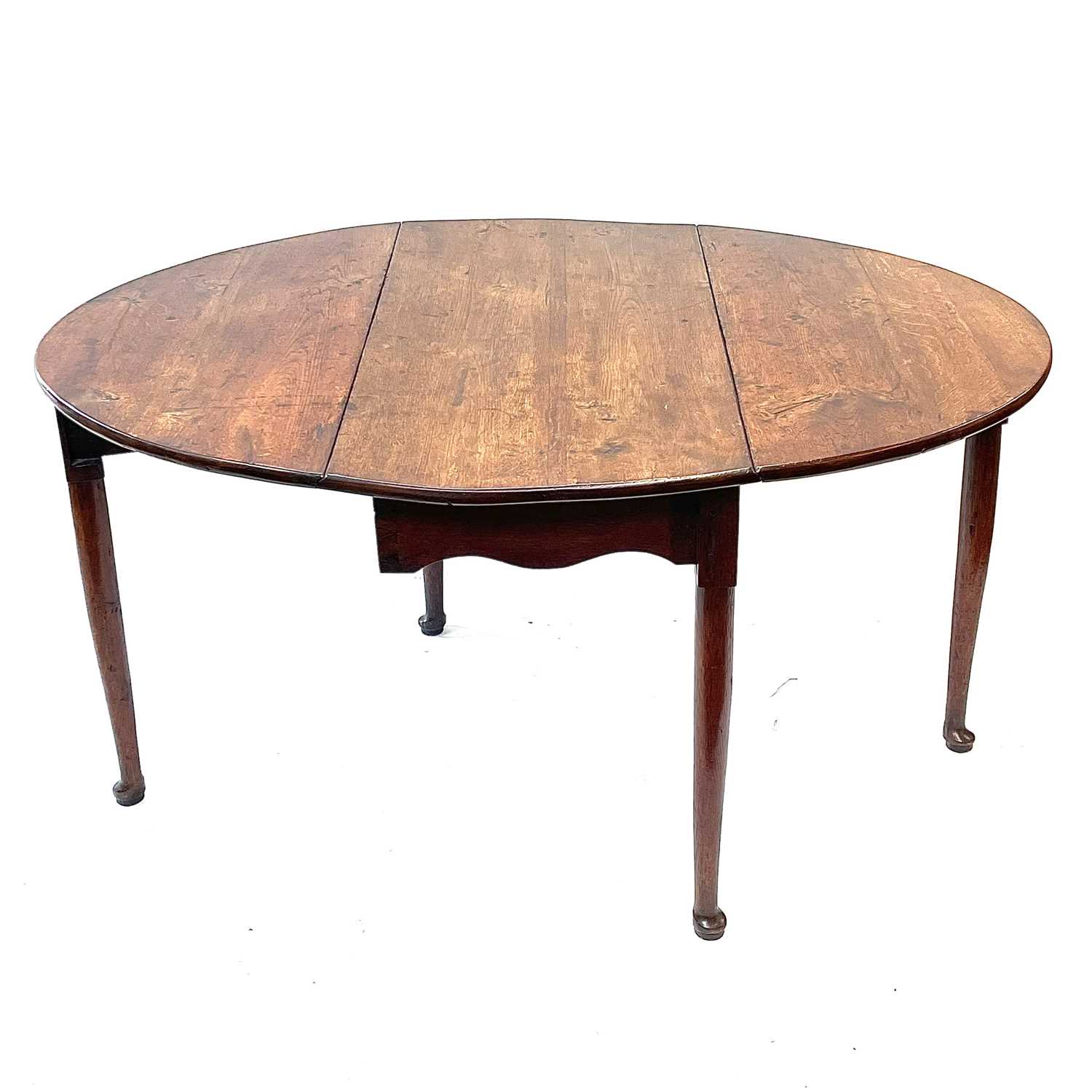 Lot 144 - A Georgian oak drop leaf dining table.