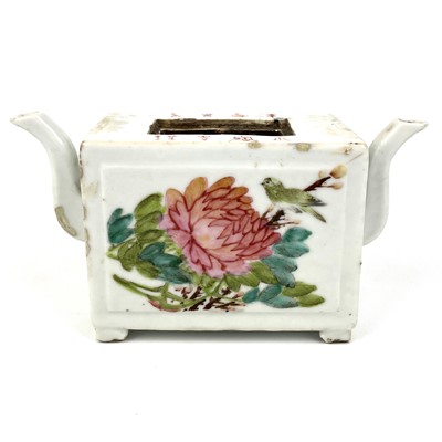 Lot 4 - A Chinese famille rose porcelain double-spouted teapot, 19th century.