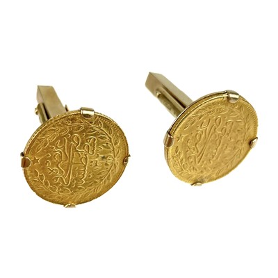 Lot 115 - A pair 9ct cuff links set with two 22ct Turkish 100 Kurush coins.