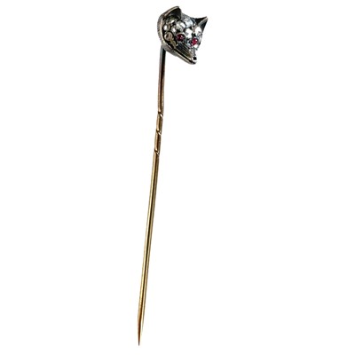 Lot 133 - A Victorian 15ct gold diamond and ruby set fox head tie pin.