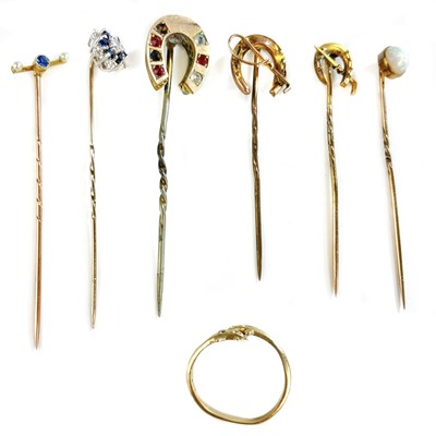 Lot 25 - Five various gold stick pins.