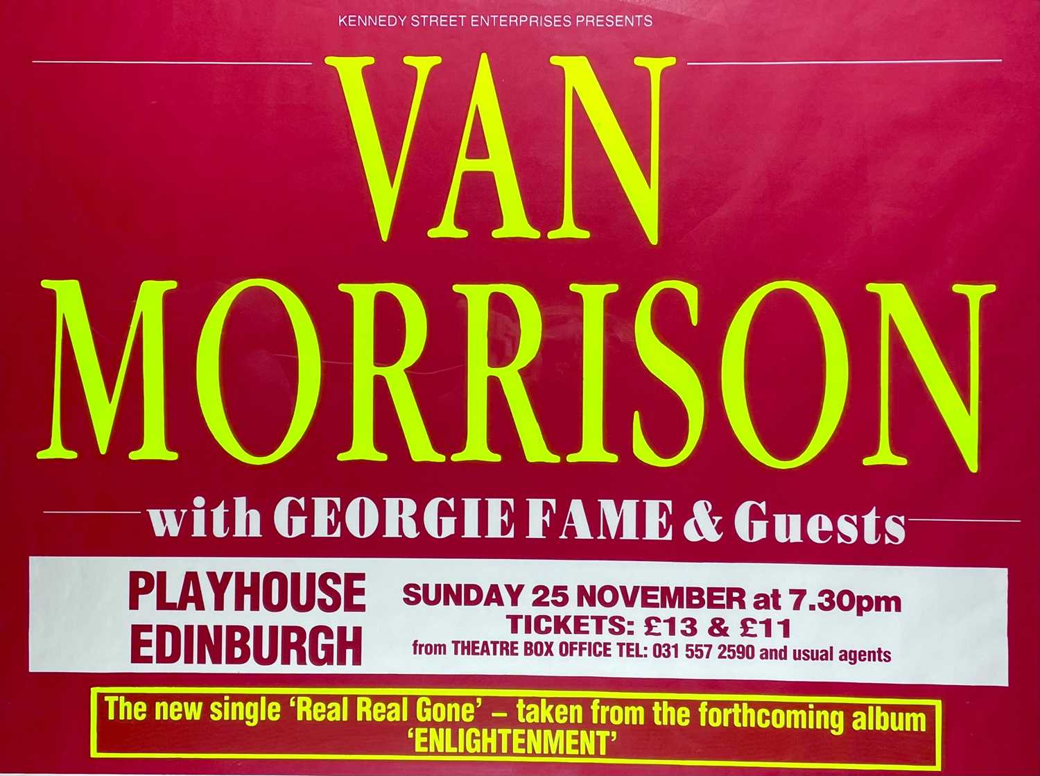 Lot 178 - VAN MORRISON. A framed concert poster at the Playhouse, Edinburgh.