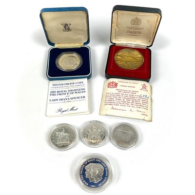 Lot 230 - Silver Great Britain Crowns, Canada Dollars & Silver Medallion.