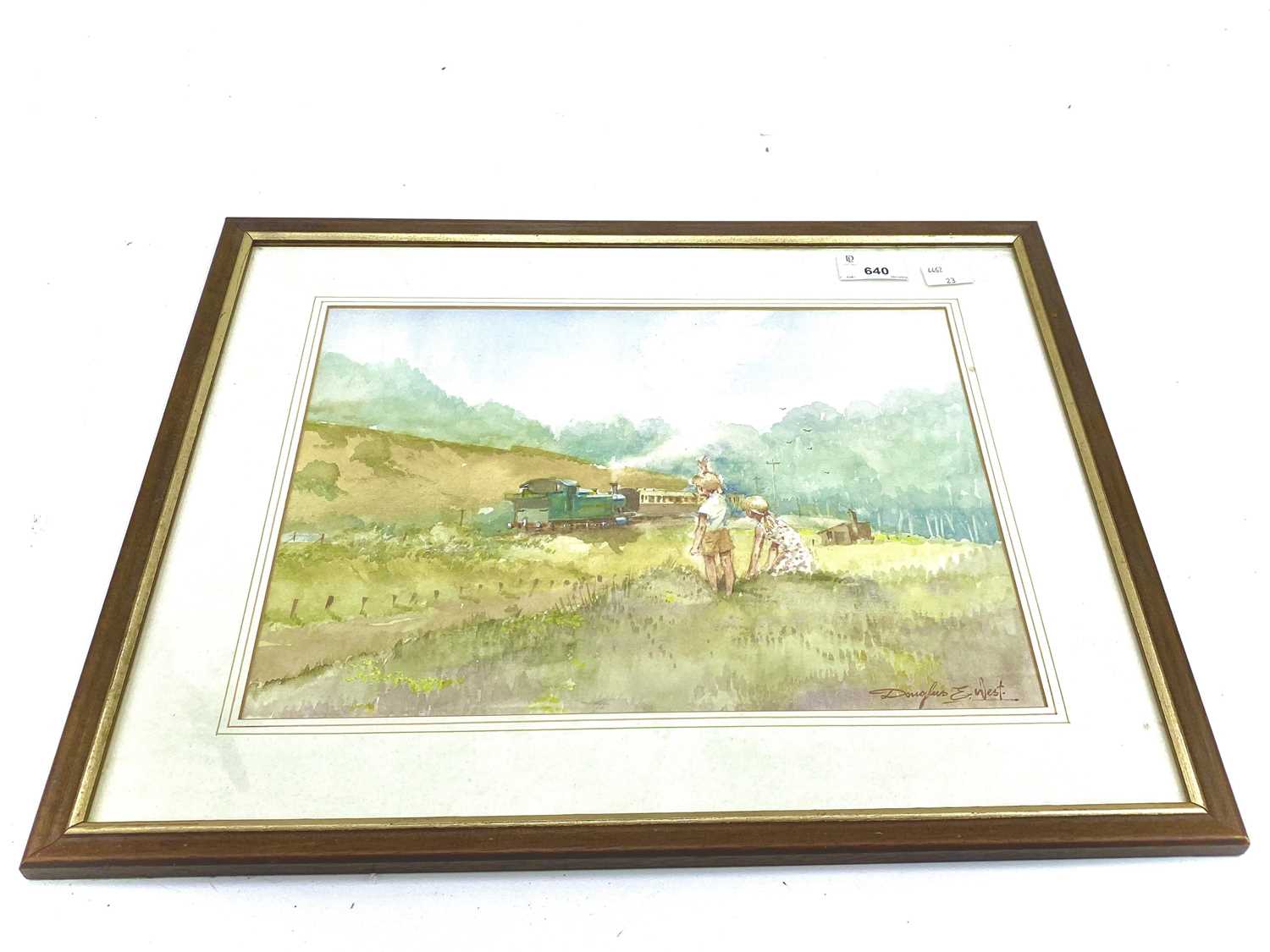 Lot 659 - Douglas E West Railway Watercolour "Railway Children" Style