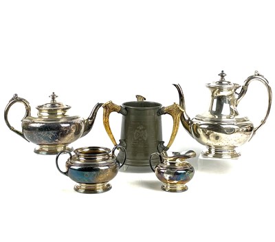 Lot 286 - Pewter and horn tyg trophy inscribed Balliol...