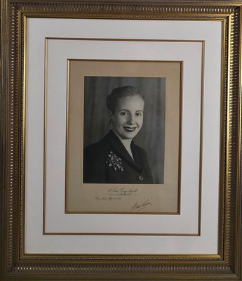 Lot 261 - Eva Peron (1919–1952), a signed black and...