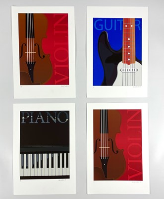 Lot 168 - ANDY SHATTOCK (1947). Three stylish screen prints showing a 'Piano', 'Violin', and a 'Guitar'