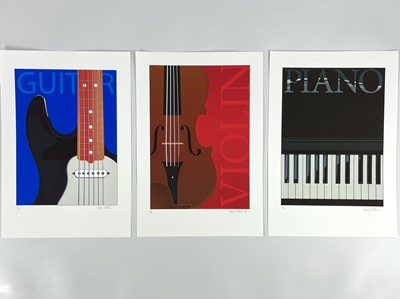 Lot 169 - ANDY SHATTOCK (1947). Three stylish screen prints showing a 'Piano', 'Violin', and a 'Guitar'.