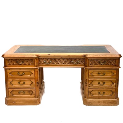 Lot 1878 - A pine partner's pedestal desk, 20th century,...