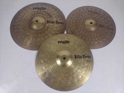 Lot 266 - A pair of Paiste Brass-Tones Hi-hat cymbals and 16" crash.