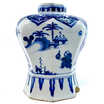 Lot 177 - A Dutch Delft blue and white pottery vase, 18th century