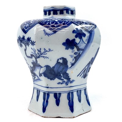 Lot 177 - A Dutch Delft blue and white pottery vase, 18th century