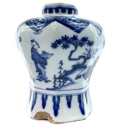 Lot 177 - A Dutch Delft blue and white pottery vase, 18th century