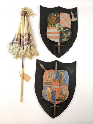 Lot 232 - A silk and bone handled parasol with metal...