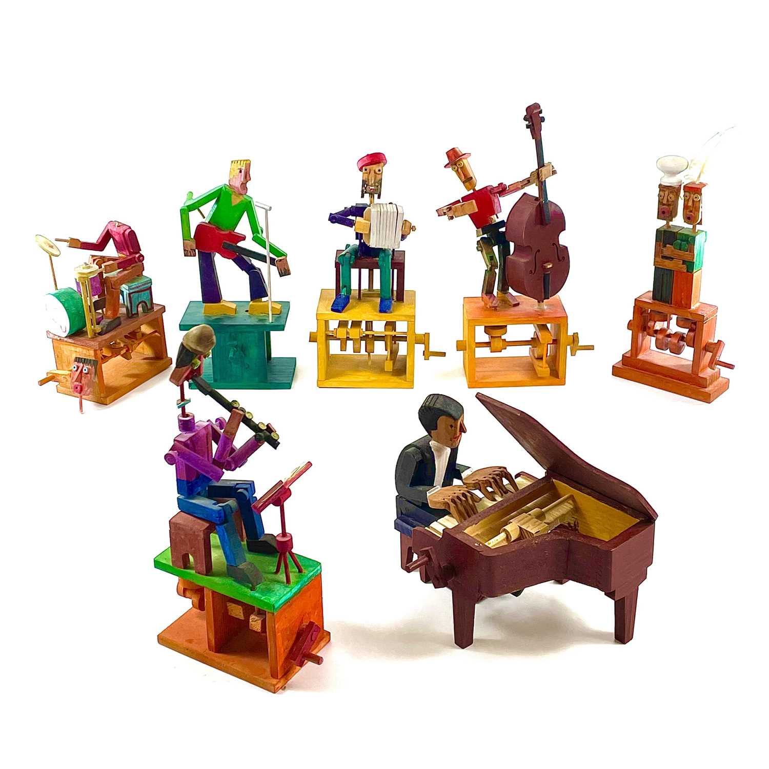 Automata Musicians Lot 201 - A band of wooden automaton musicians.