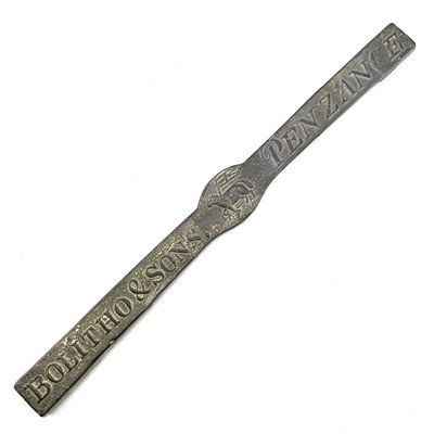 Lot 256 - A Bolitho & Sons Penzance tin ingot bar length...