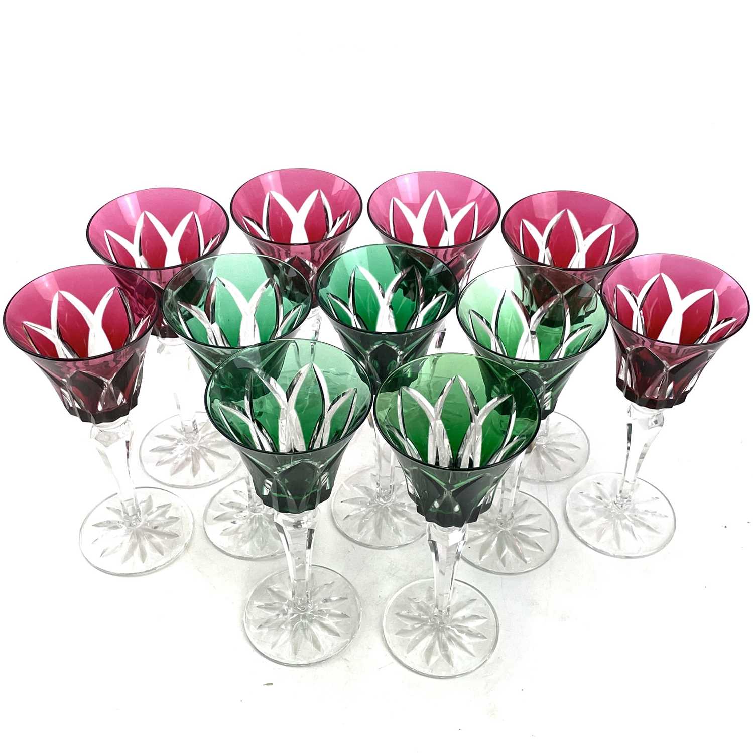 Lot 932 - A set of six St Louis ruby overlay crystal