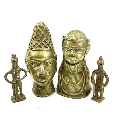 Lot 275 - A Benin bronze head, height 14cm together with...