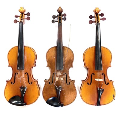 Lot 220 - Three cased violins