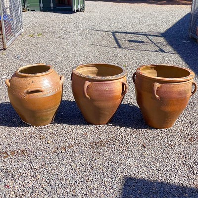 Lot 607 - A matched pair of large stoneware jardiniere...