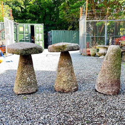 Lot 609 - Two circular granite staddle stones with...