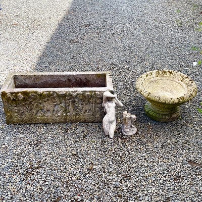 Lot 604 - A reconstituted stone rectangular planter with moulded classical figures.