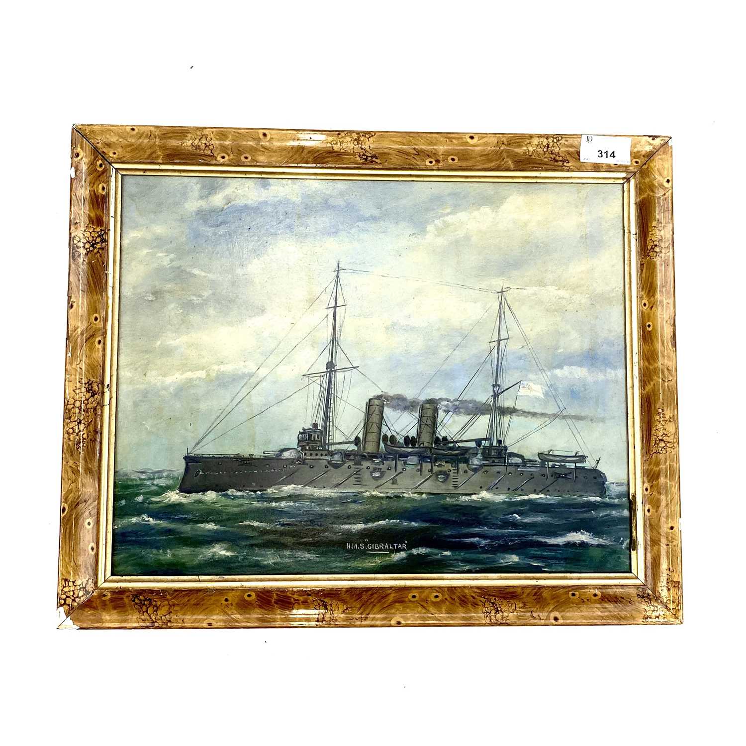 Lot 314 - First World War Era Oil Painting "HMS Gibraltar".