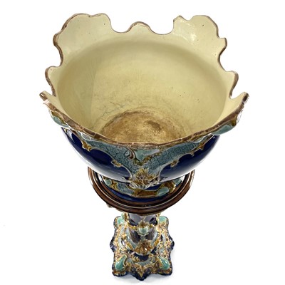 Lot 943 - A French Majolica jardiniere and stand, circa...