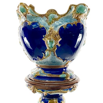 Lot 943 - A French Majolica jardiniere and stand, circa...
